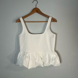 Women's White Scoop Peplum Square Neck Sleeveless Tank Top cropped